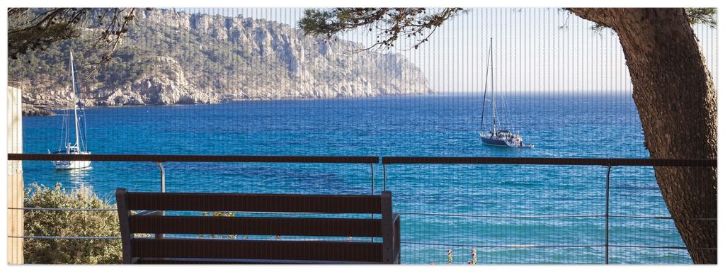 Wallario Duschmatte Antirutschmatte Badmatte Fußmatte Einsame Bank am Meer - Spanien im Sommer, Größe ca. 180 x 65 cm