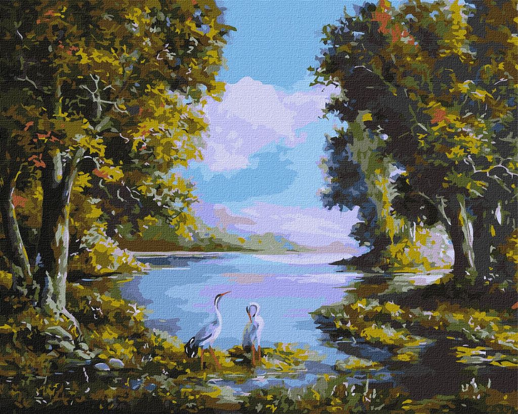 Malerei BY NUMBERS MIT RAHMEN Bilder zum Malen - Wald Stille 50x40 cm