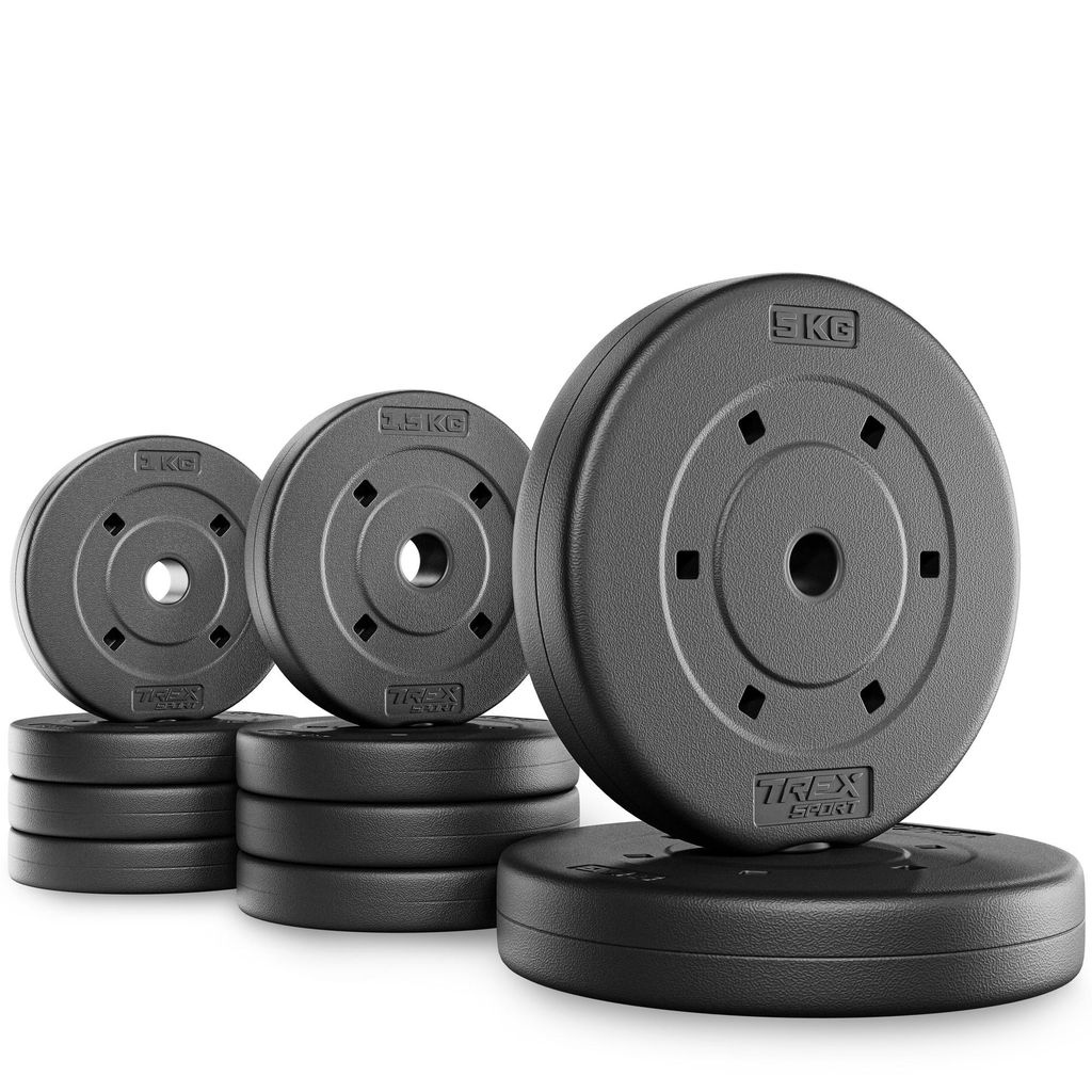 TREX SPORT Hantelscheiben Set 20kg (2x5kg, 4x1,5kg, 4x1kg) TX-020CS | Kunststoff Gewichtsscheiben Ø27mm |Scheiben, Gewichte für Hantel, Hantelgew...