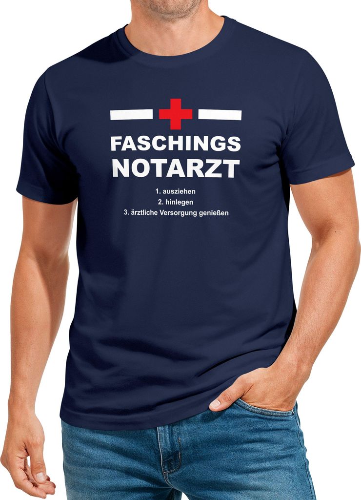 Herren T-Shirt Karneval Faschings Notarzt lustiges T-Shirt Spruch Moonworks