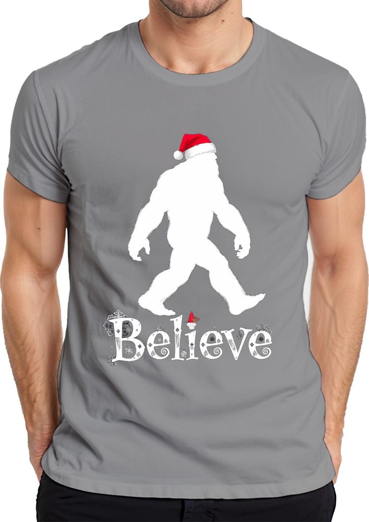 Believe Sasquatch Santa Weihnachtskappe Bigfoot Yeti weihnachtlich Herren T-Shirt, Grau, XXL