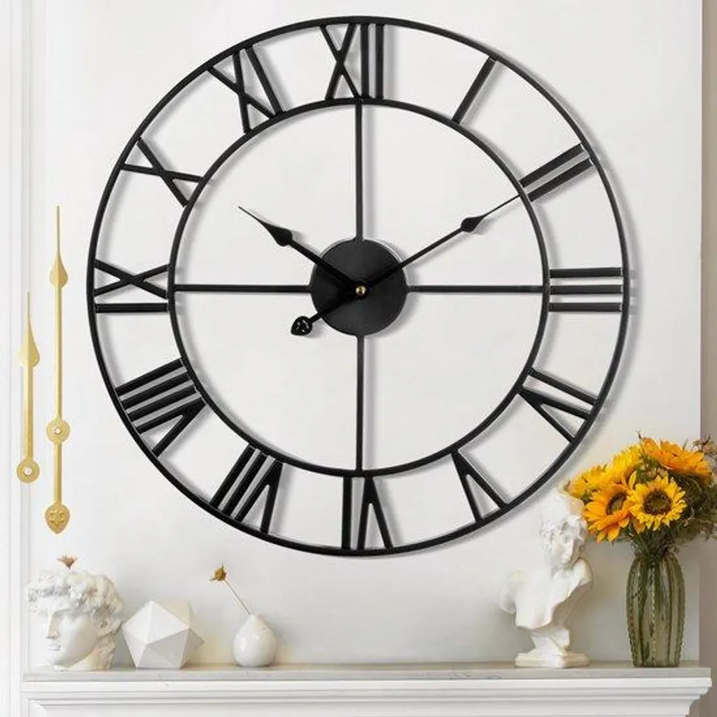 Grande horloge murale salon, design rétro industriel et cadre robuste