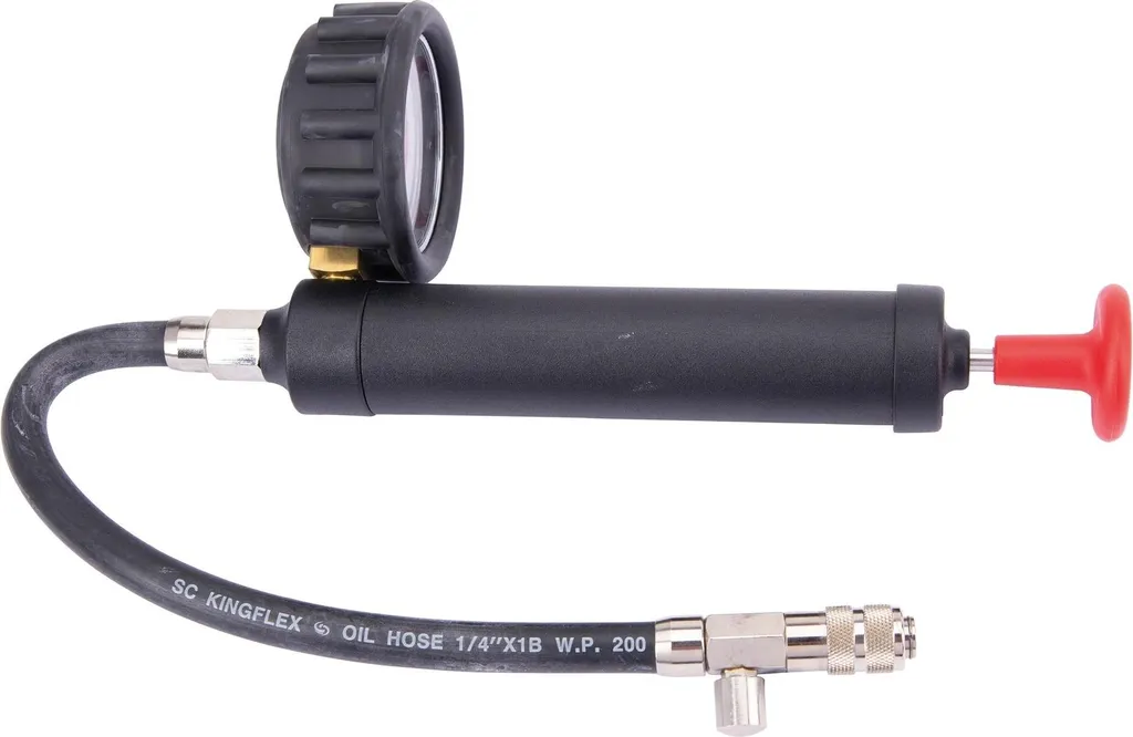 Pompe à main anti-casse valve BIKESERVICE avec manomètre et tuyau flexible