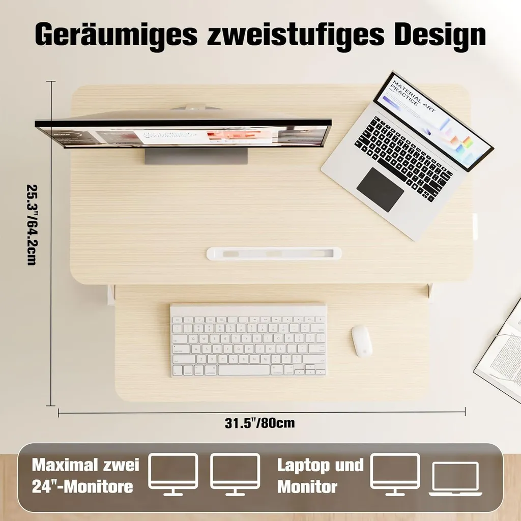Bureau Assis-Debout Réglable 80x40cm Noir avec Support Clavier - Modèle S1