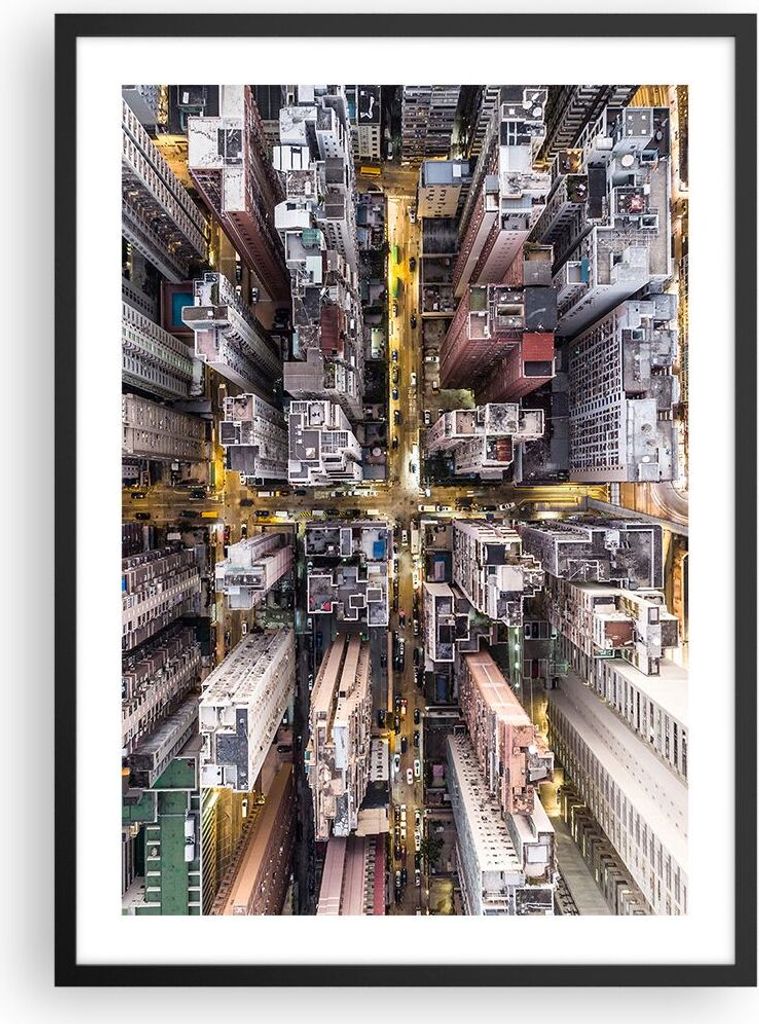 Gerahmtes Poster - Schwarzer Rahmen - Metropole Luftaufnahmen Straße - 50x70 cm - Wand Bild - Wanddeko - Wandbilder - Kunstposter - Wandposter - B...