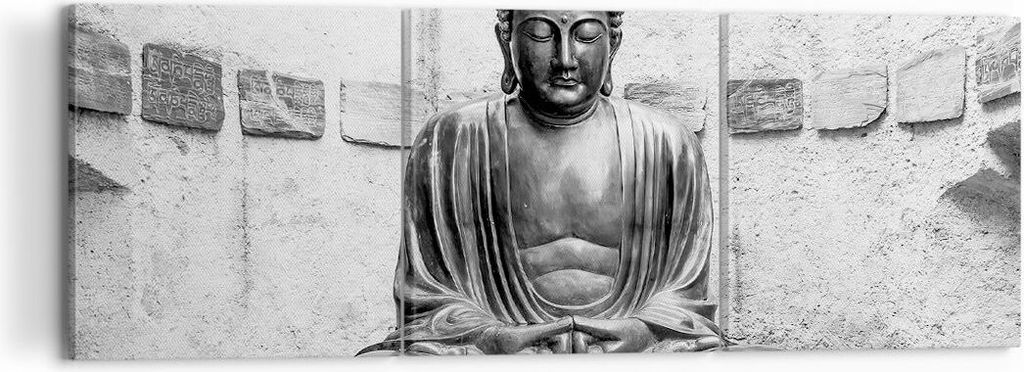 Bild auf Leinwand - Leinwandbild - 3 Teile - Japanisch Buddha Statue - 120x40cm - Wand Bild - Wanddeko - Wandbilder - Leinwanddruck - Bilder - Wand...
