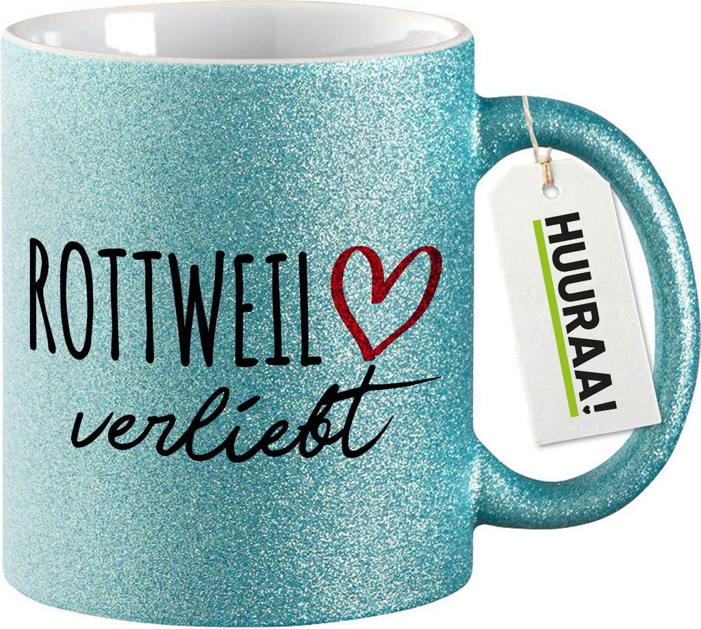 Huuraa Glitzertasse Rottweil verliebt 330ml Blau Keramik Kaffeebecher Geschenkidee