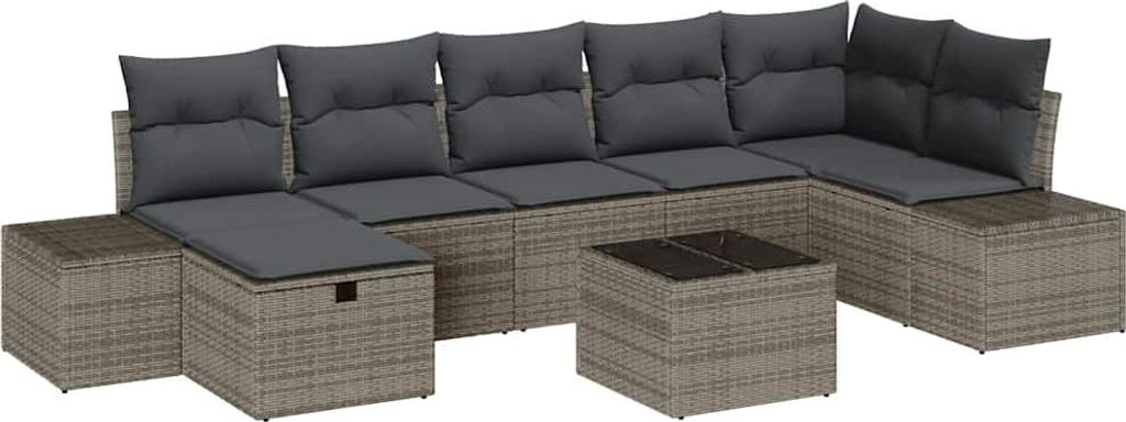 vidaXL Gartensofa-set mit Kissen 8 pcs Grau Poly-Rattan