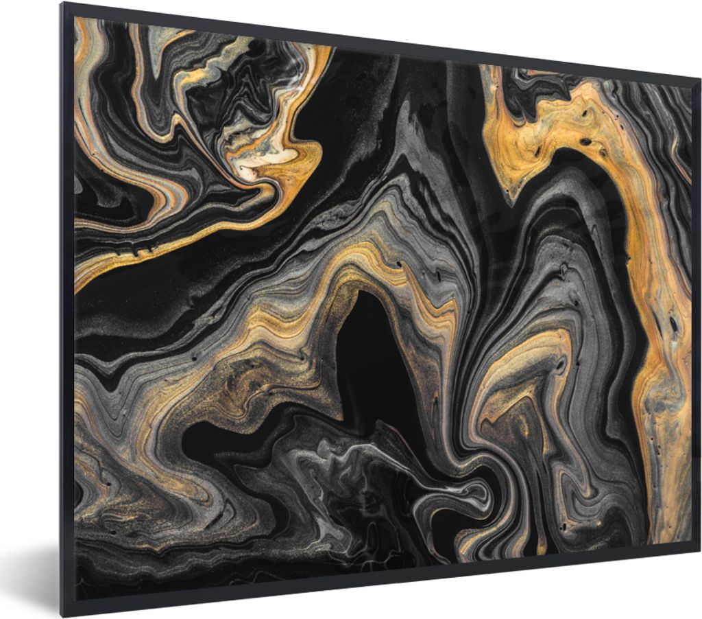 MuchoWow Gerahmtes Poster Marmor - Acryl - Gold - Luxus - Abstrakt 40x30 cm - Poster mit Schwarzem Bilderrahmen Wandposter Rahmen Foto Bilder - K...