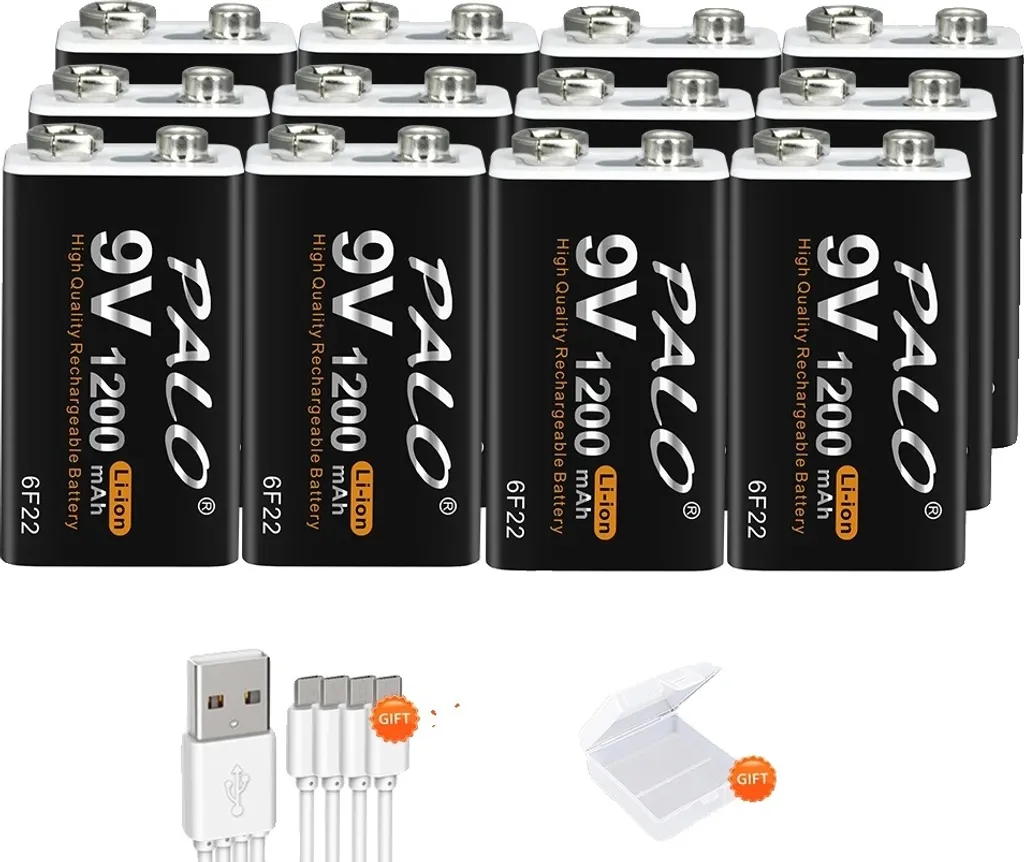Batterie 9V 1200mAh Lithium avec Port Micro USB de Recharge Intégré - 12 pcs