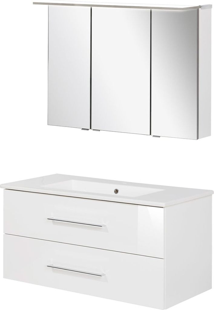 Fackelmann B.perfekt Badmöbel Set 3-teilig, 100 cm, Weiß, LED-Spiegelschrank