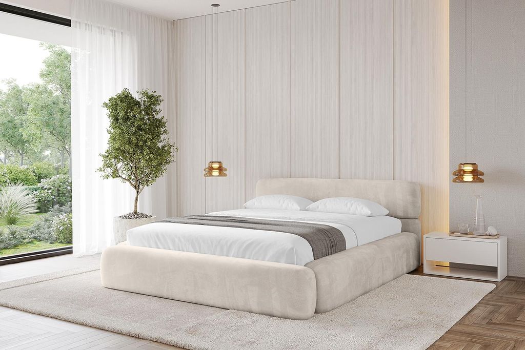 ALTDECOR Polsterbett mit Bettkasten - ENORA-v1 - 160x200 Beige Casablanca - Bett mit Matratze H3/H4, Kopfteil, Boxbett, Doppelbett mit Stauraum