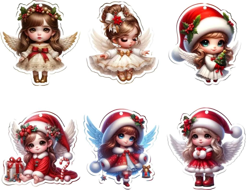 1/6 Stücke Weihnachten Weihnachtsmütze Mädchen Hängende Dekoration Urlaub Party Winter Weihnachtsbaum 2D Flache Acryl Cartoon Engel Fee Hängen...