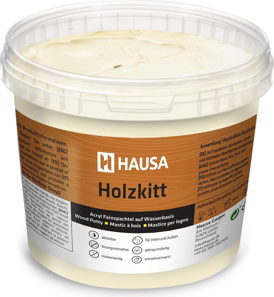 HAUSA Holzkitt 1 kg Fichte Holzspachtelmasse, Kitt für Holz, Holzspachtel/Füllmasse zum Reparieren von Holzschäden gebrauchsfertig ausgezeichnet...