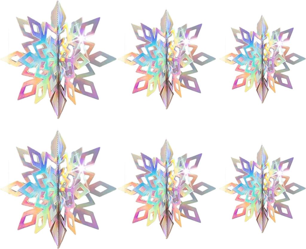 6 Stück Weihnachtsschneeflocken-Ornamente, große, schillernde 3D-Papierschneeflocken zum Aufhängen für Winterwunderland, Weihnachtsfeiern, Feie...