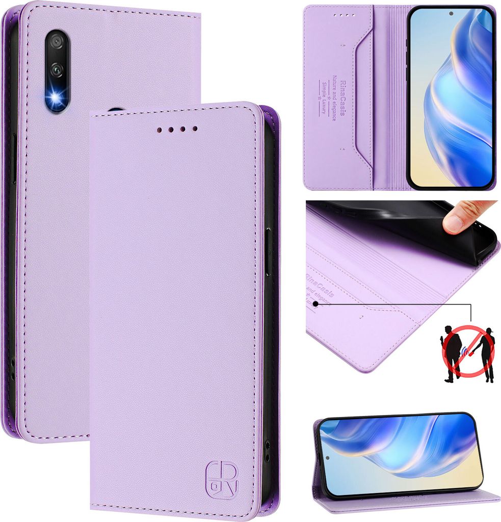 Lederhülle für Huawei P Smart Z/Y9 Prime 2019/Enjoy 10 Plus Hülle Flip Brieftasche Kartenfächern Ständer Schutzhülle Violett