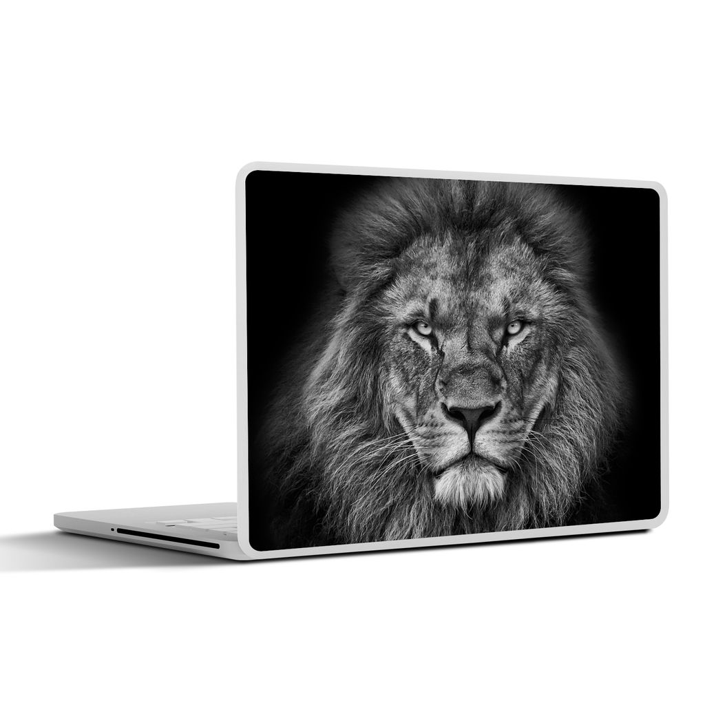 MuchoWow Laptop Aufkleber Sticker Cover Tiere - Löwe - Schwarz - Weiß - Porträt 32.5x23.5 cm - Sticker für Laptop - Selbstklebend