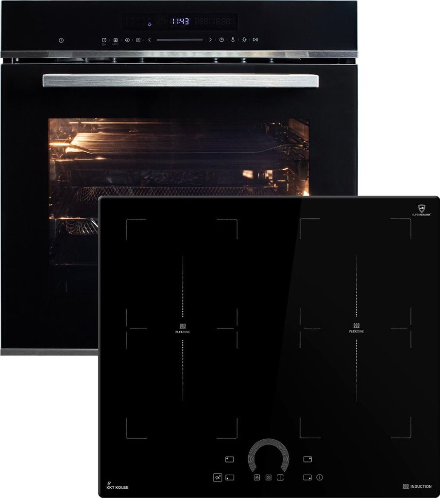 KKT KOLBE Autarkes Herdset | 60cm Einbaubackofen EB8017ED | 59cm Induktionskochfeld IH85904FZ | Katalyse | Pizzafunktion | Grill | Umluft | Heißlu...