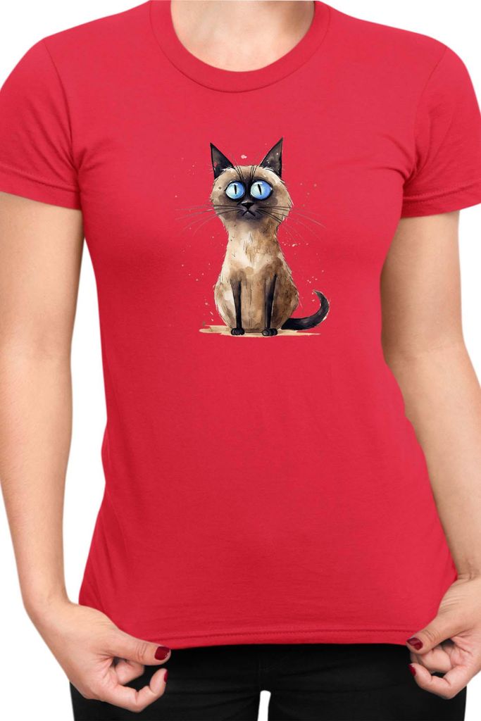 Damen T-Shirt Funny Cats Breeds Thai Cat, Lady 2XL / Rot