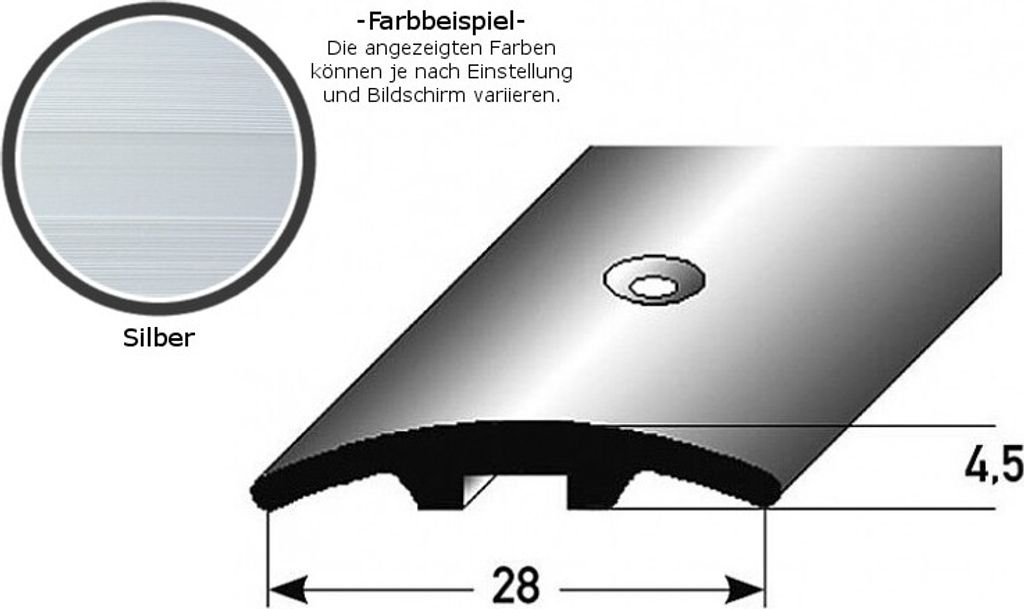 Stegübergangsprofil "Brüssel" / Übergangsschiene, 28 mm, Typ: 06 (Aluminium eloxiert)-silber-1000-gebohrt