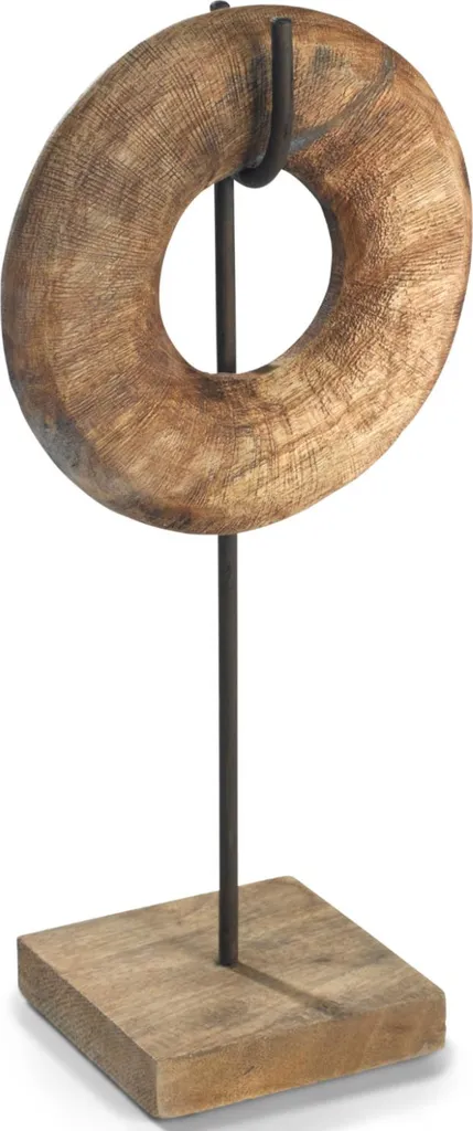 Sculpture Décorative Cercle Infini Design en Bois et Socle Acier Rouille