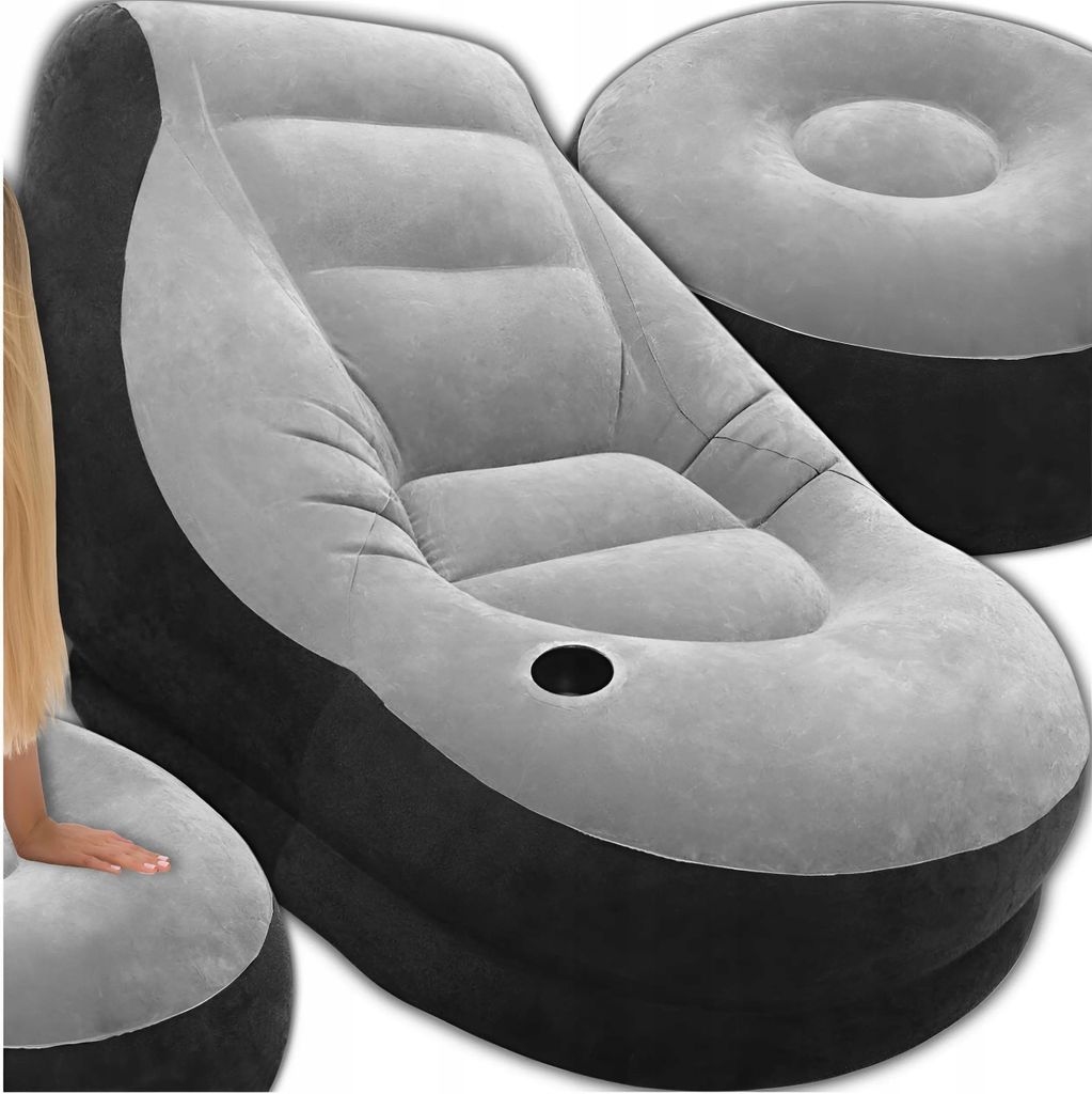 Aufblasbarer Sessel mit Hocker & Pumpe – Produktbild 