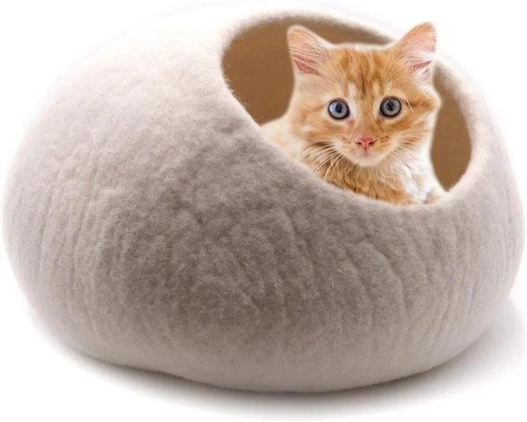 Dodo pour chat blanc en laine hygiénique et moelleux, format Ø 42 cm d'angle