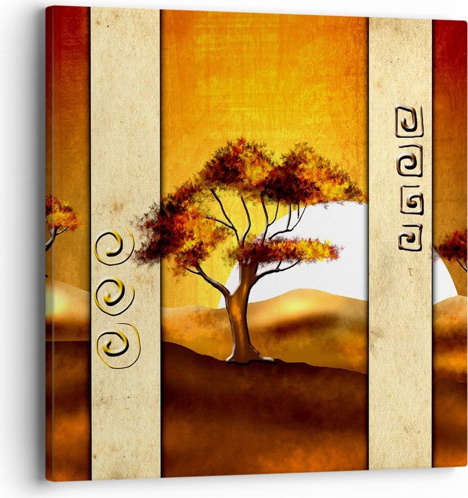 Bild auf Leinwand - Leinwandbild - Modern baum savanne wüste - 40x40cm - Wand Bild - Wanddeko - Leinwanddruck - Bilder - Kunstdruck - Wanddekorati...