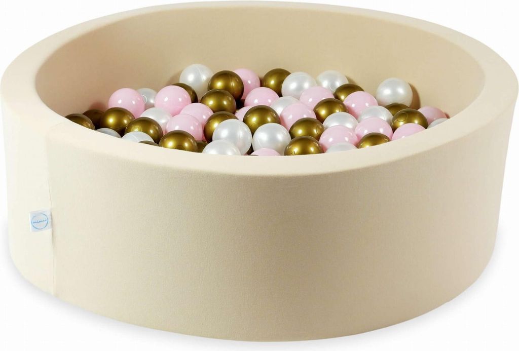 Trockenpool 90x30 beige mit 200 Bällen: Perlmutt, Hellrosa, Altgold