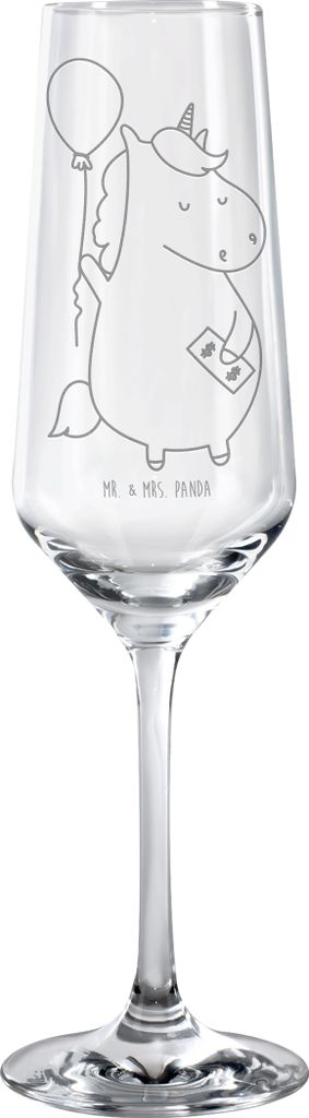 Mr. & Mrs. Panda Glas Einhorn Luftballon - Transparent - Geschenk, Unicorn, Sektglas graviert, Champagnerglas, Einhörner, Freundin, Trinkglas, Gel...