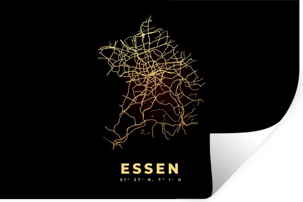 MuchoWow Wandtattoo Wandsticker Wandaufkleber Karte - Essen - Karte - Gold - Stadtplan 60x40 cm Selbstklebend und Repositionierbar - Wierderverwe...
