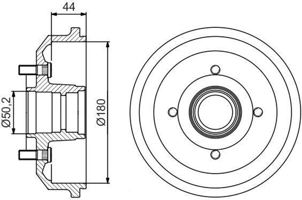 BOSCH 0 986 477 269 - OE 1000859 Bremstrommel mit Radlager für Escort V, Escort VI, Escort VII, Fiesta III, Fiesta IV, Fiesta V, KA (RB), Orion II...