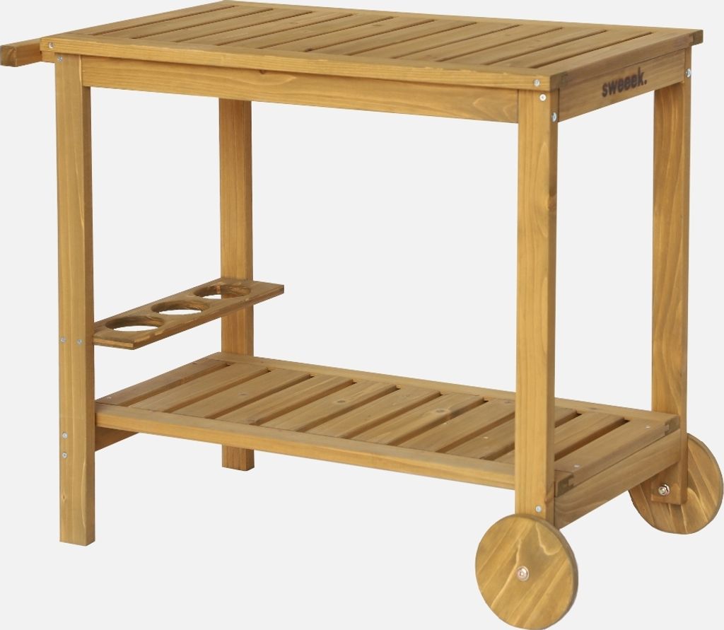 sweeek - Outdoor-Küchenwagen 95 cm aus Tannenholz mit Rädern und Griff - Holzfarben