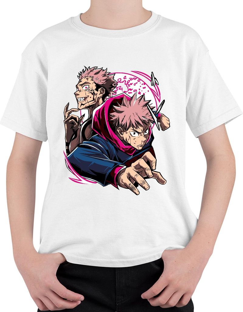 Jujutsu Kaisen Yuji Itadori Sukuna Anime Action Fan Geschenk Uni Kinder T-Shirt, Weiß, 116