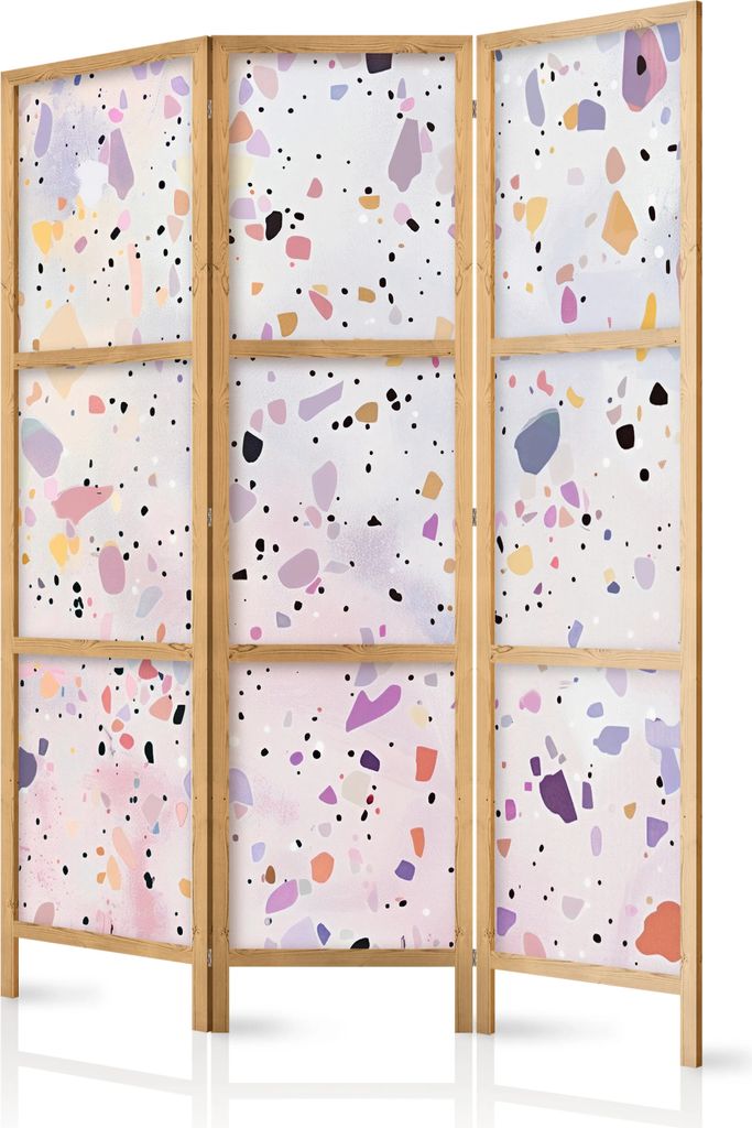 3-teiliger Einseitiger Vlies Japanischer Paravent - Confetti-Style Terrazzo - Purple-Pink - Colorful Pattern. 135x172 cm Muster f-H-10034-bh-a