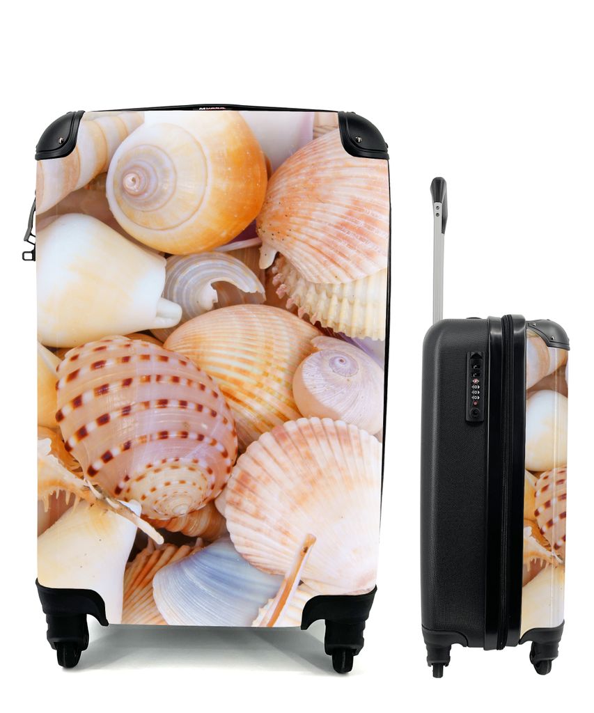 MuchoWow Koffer Handgepäck Trolley Rollkoffer Kleine Reisekoffer mit 4 Rollen - Muscheln - Strand - Sommer - Orange - Cabin Size < 55x40x23 cm &...