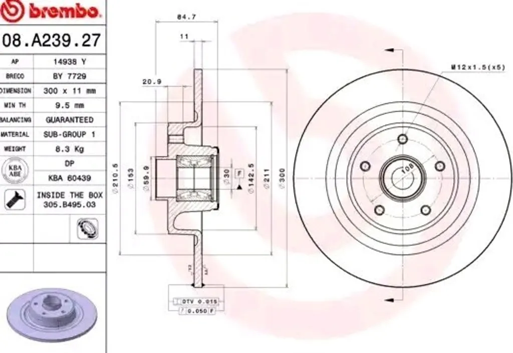 Disque de frein Brembo 08.A239.27 anticorrosion pour Renault Vel Satis