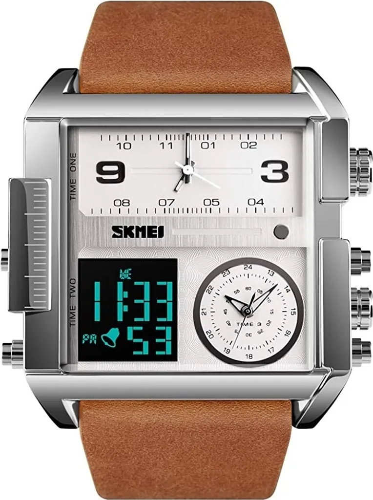 Montre SKMEI Henry Argentée KP23781 avec Bracelet Cuir Marron et Quartz