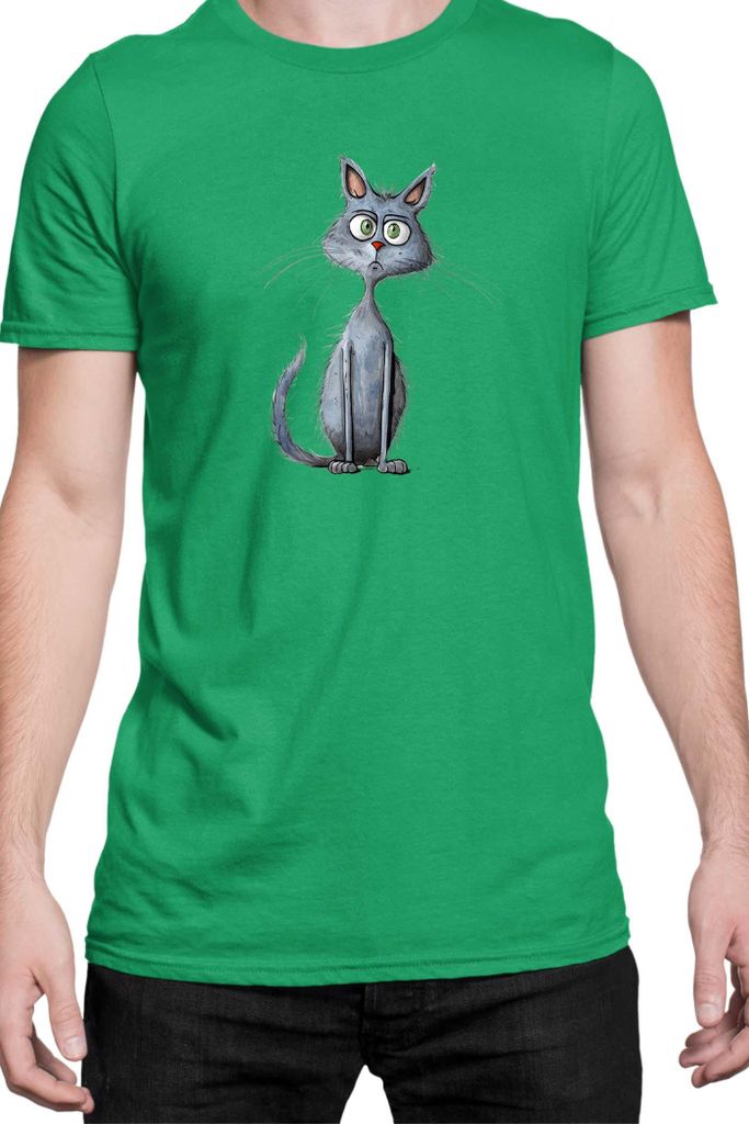 Herren T-Shirt Funny Cats Breeds Blue Cat 027, Man M / Grün