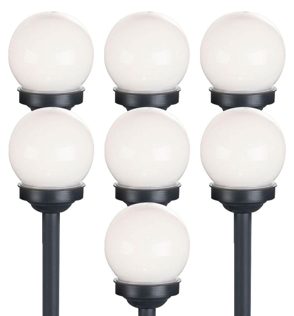 7er Set LED Solarkugel weiß, Erdspieß, DxH 10x38 cm Produktbild 