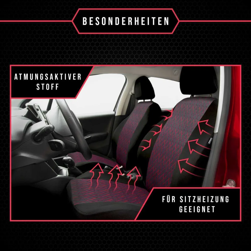 Coprisedili Auto Volkswagen New Beetle Rossi: Set Universale Sportivo - 3