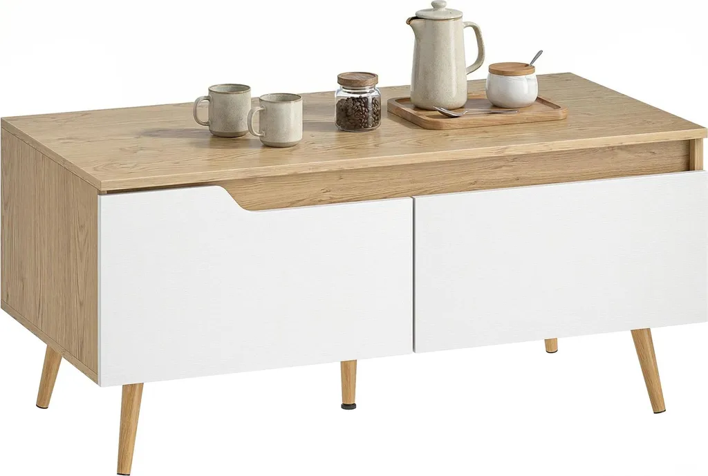 Table basse blanche avec rangement pour salon ordonné et facile à monter