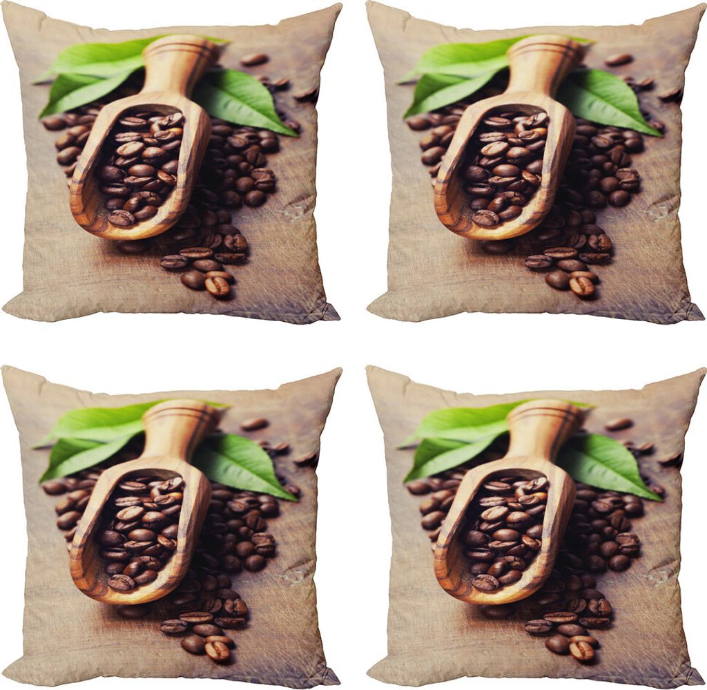 ABAKUHAUS Kaffee Kissenbezug Set (4 Stück), Kaffeepflanze auf Tabelle, Moderner Doppelseitiger Digitaldruck, 60 cm x 60 cm, Pale Caramel Grün