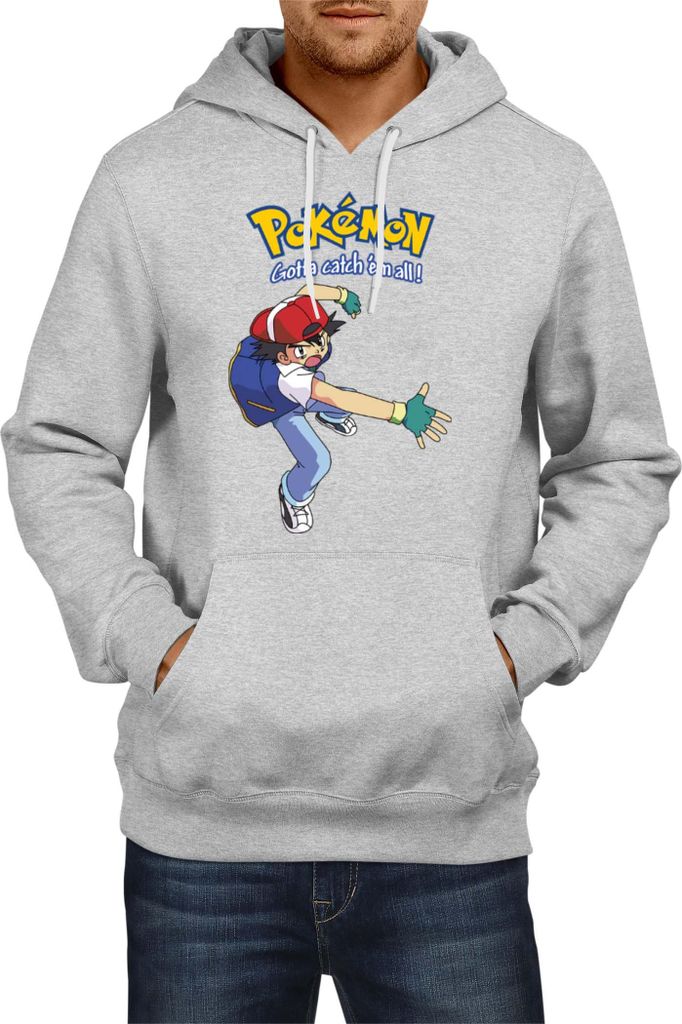 Herren Kapuzenpullover Japan Manga Anime Comics Pokemon 014, Man L / Grau
