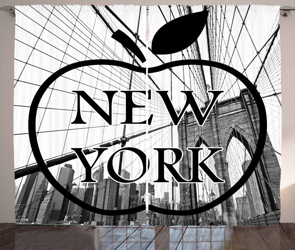 ABAKUHAUS NYC Rustikaler Vorhang, Stadtbild Big Apple Motiv, Wohnzimmer Universalband Gardinen mit Schlaufen und Haken, 280 x 225 cm, Grau Dunkelgr...