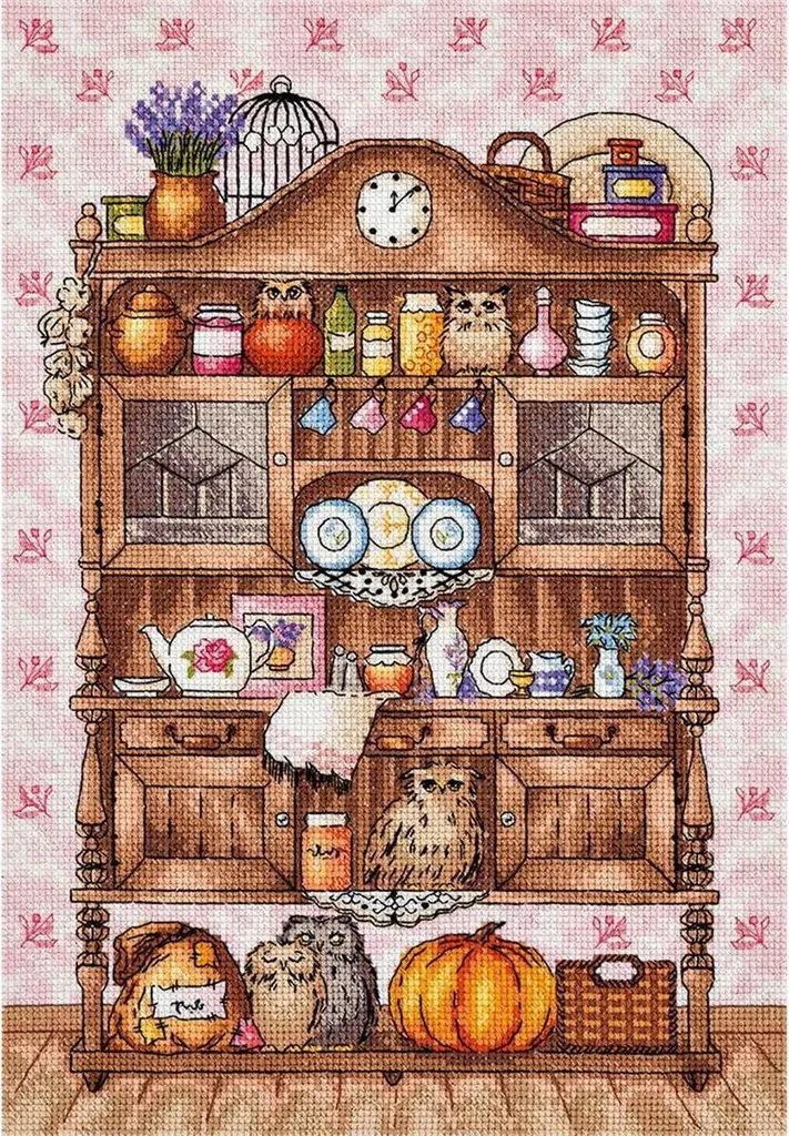 Broderie Point de Croix Compté Kit Complet Panna Commode aux Hiboux
