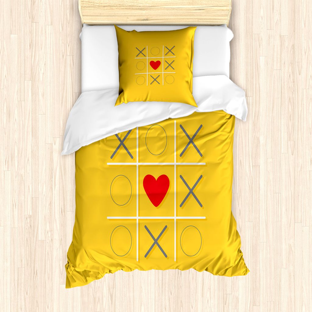 ABAKUHAUS XOXO Bettbezug Set für Einzelbetten, Tic Tac Toe inspiriert Liebe Win, Milbensicher Allergiker geeignet mit Kissenbezug, 135 cm x 200 cm...