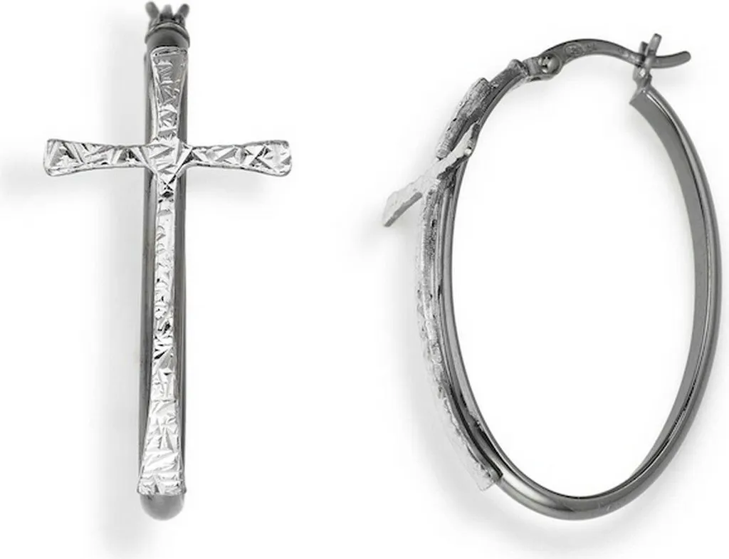 Orecchini A Cerchio In Argento Sterling Con Croce E Zirconi – Artigianali, 11 Mm, Con Confezione AeraVida