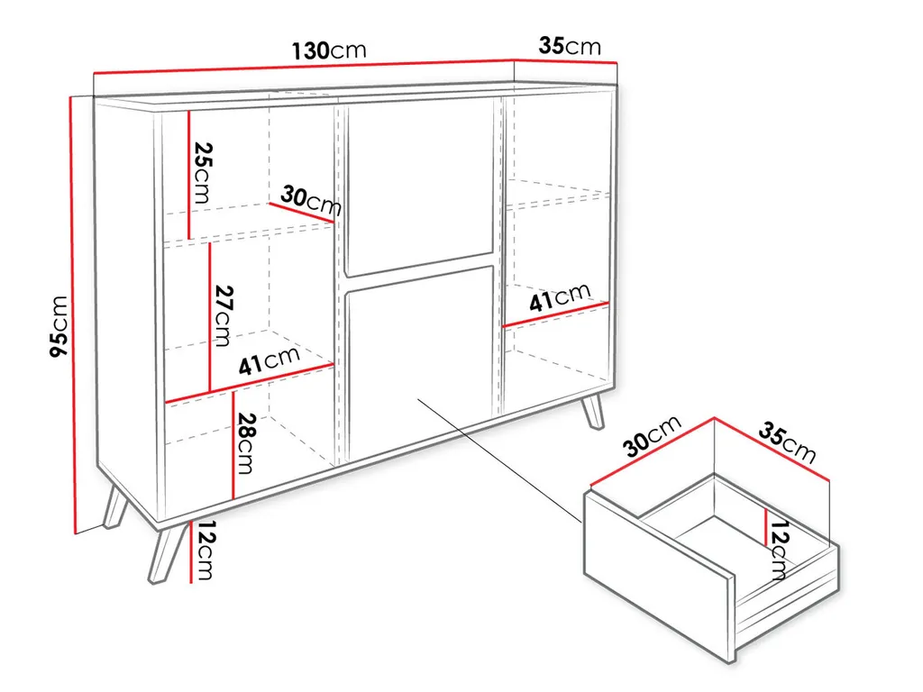 Commode MOREL design bicolore chêne kraft doré 120cm pour chambre - 3