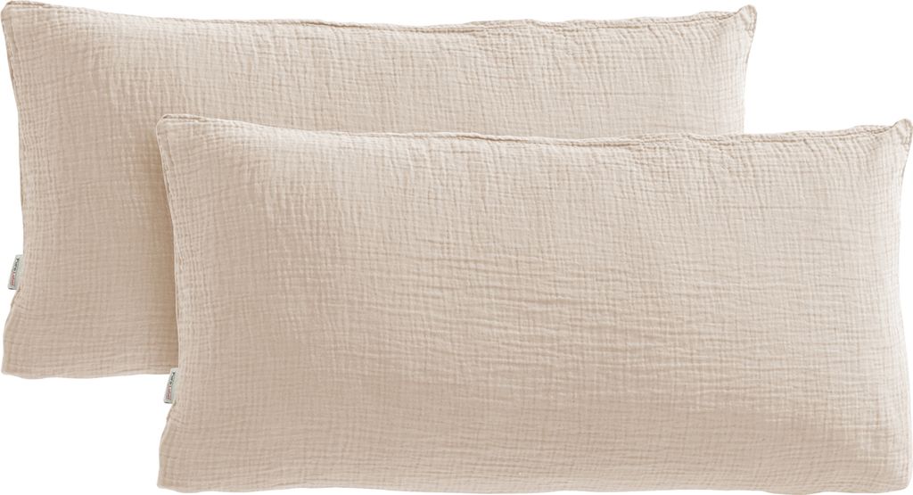 Pure Label Musselin Kissenbezug 40x80 2er Set aus 100% Baumwolle - Traumhaft weiche, kuschelige Musselin Kissenbezug-Set in beige